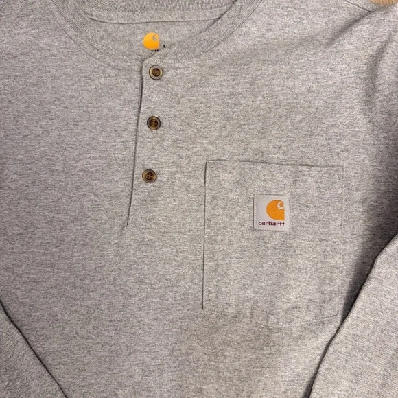 Carhartt Gray Long Sleeve Pocket Henley Men's Large R Workwear Blokecore Indie - Picture 2 of 6